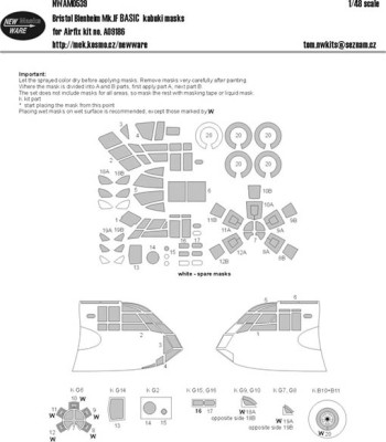 New Ware NWA-M0539 1/48 Mask Bristol Blenheim Mk.IF BASIC (AIRFIX)