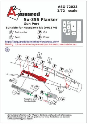 A-Squared AASQ72023 Sukhoi Su-35 gun port (photo-etcheddetailing set) (designed to be usedwith Hasegawa kits) 1/72