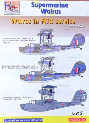 HM Decals HMD-72135 1/72 Decals Superm. Walrus Mk.I FAA Service Pt.8