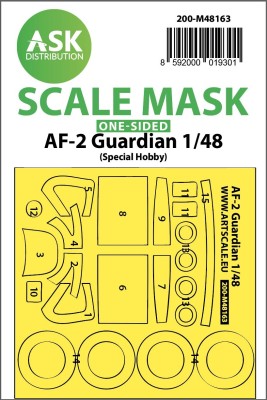 Art Scale 200-M48163 Grumman AF-2 Guardian wheels and canopy frame paint mask (outside only) 1/48
