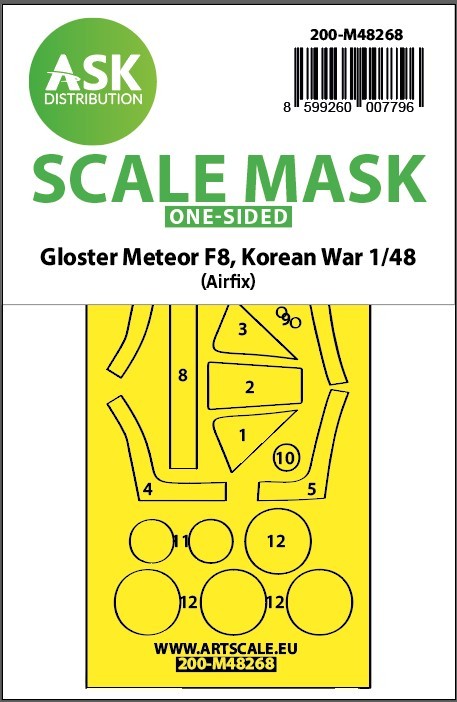 Art Scale 200-M48268 Gloster Meteor F.8, Korean war, canopy frame paint mask (outside only) 1/48