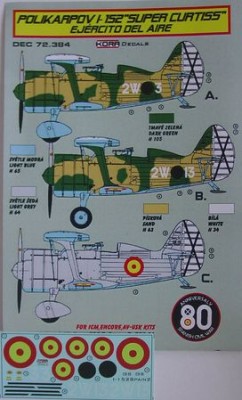 Kora Model DEC72384 Polikarpov I-152 Ejercito Del Aire декали декали 1/72