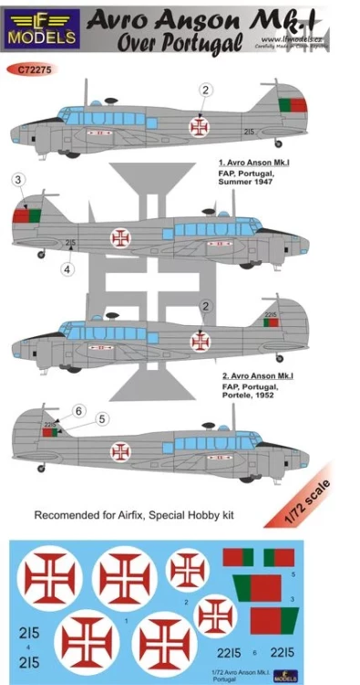 Lf Model C72275 Decals Avro Anson Mk.I over Portugal 1/72