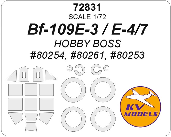 KV Models 72831 Bf-109E-4/7 / Bf109E-3 (HOBBY BOSS #80254, #80261, #80253) + маски на диски и колеса GE 1/72