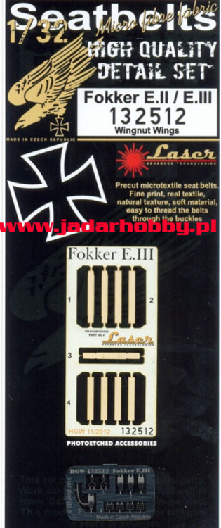 HGW 132512 Fokker E.II/E.III - Seatbelts 1/32