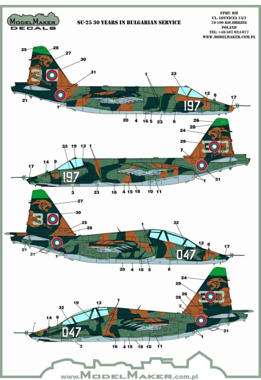 Model Maker Decals D72103 Sukhoi Su-25 30 Years in Bulgarian service 1/72