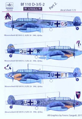 HAD 72153 Decal Bf 110 D-3/E-2 'AFRIKA' Part 2 1/72