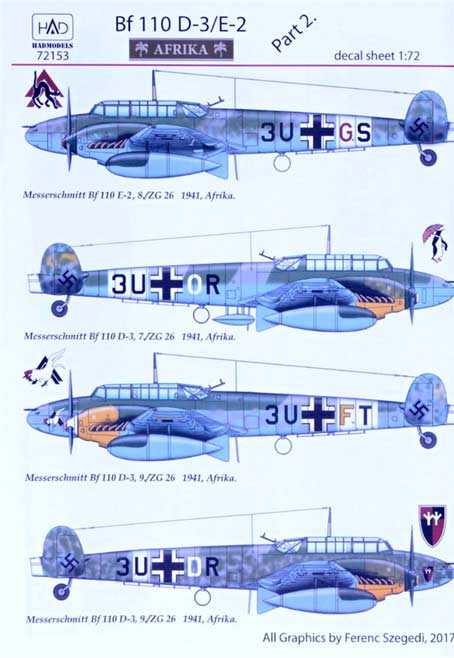 HAD 72153 Decal Bf 110 D-3/E-2 'AFRIKA' Part 2 1/72
