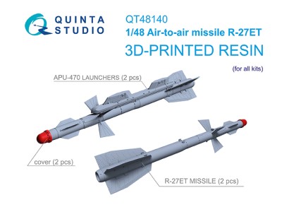 Quinta studio QT48140 Ракеты «воздух-воздух» Р-27ЭТ с пусковыми устройствами, 2 шт. (для любых моделей) 1/48