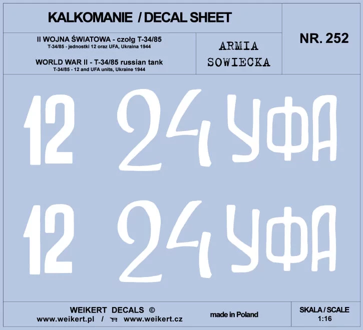 Weikert Decals 251 Russian tank T-34/85 119th Tank Reg., UA 1944 1/16