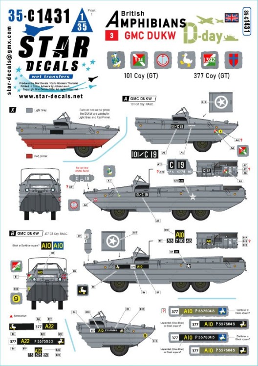 Star Decals 35-C1431 D-Day DUKW.British Amphibians # 3.101 Coy (GT) and 377 Coy (GT) RASC 1/35