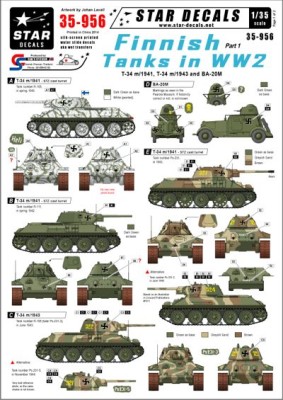 Star Decals STAR35956 Finnish Tanks in WW2. Soviet T-34 m/1941, Soviet T-34 m/1943 and Soviet BA-20M Armoured Car 1/35