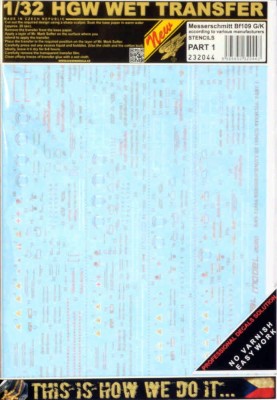 HGW 232044 Decals Bf 109 G/K STENCILS Part 1 1/32