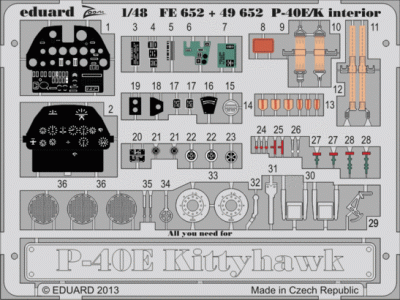 Eduard FE652 1/48 Цветное фототравление для P-40E/K interior S.A.