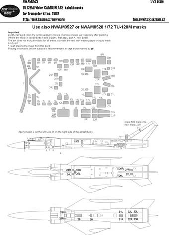 New Ware NWA-M0529 1/72 Mask Tu-128M Fiddler CAMOUFLAGE (TRUMP 01687)