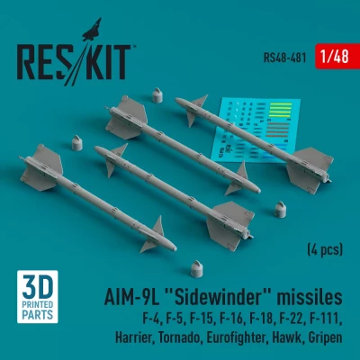 Reskit 48481 AIM-9L 'Sidewinder' missiles (4 pcs.) 1/48