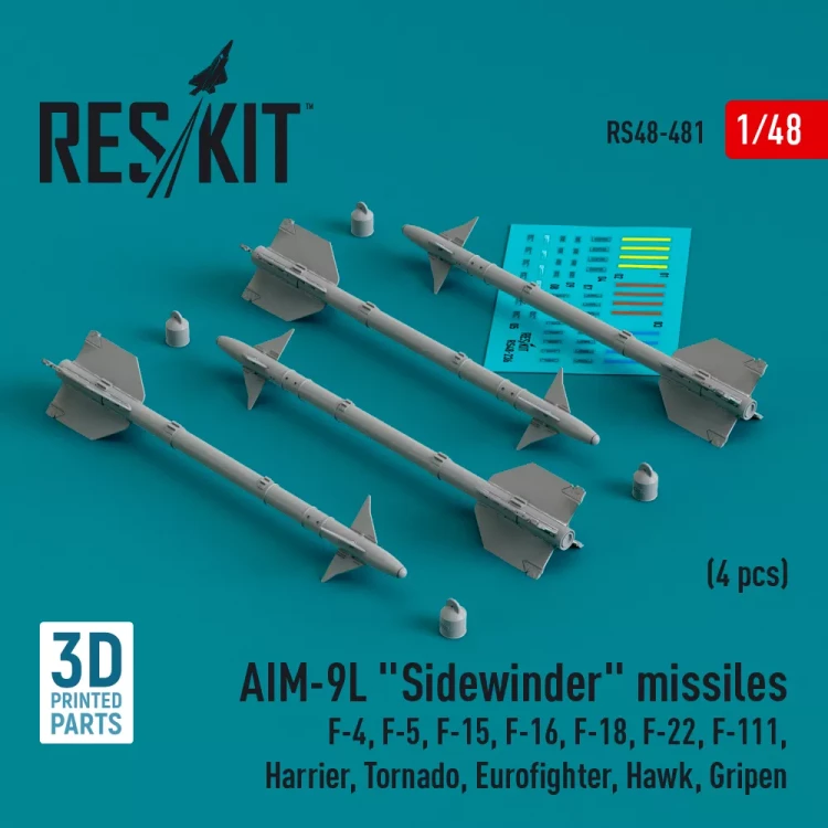 Reskit 48481 AIM-9L 'Sidewinder' missiles (4 pcs.) 1/48