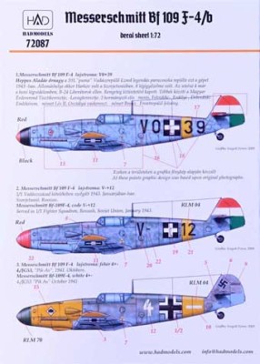 HAD 72087 Decal Messerschmitt Bf 109 F-4/b (3x camo) 1/72