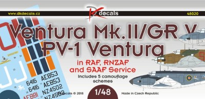 Dk Decals 48020 Ventura Mk.II/GR.V/PV-1 RAF, RNZAF&amp;SAAF serv. 1/48