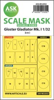 Art Scale 200-M32053 Gloster Gladiator Mk.I wheels and canopy frame paint mask (inside and outside) 1/32