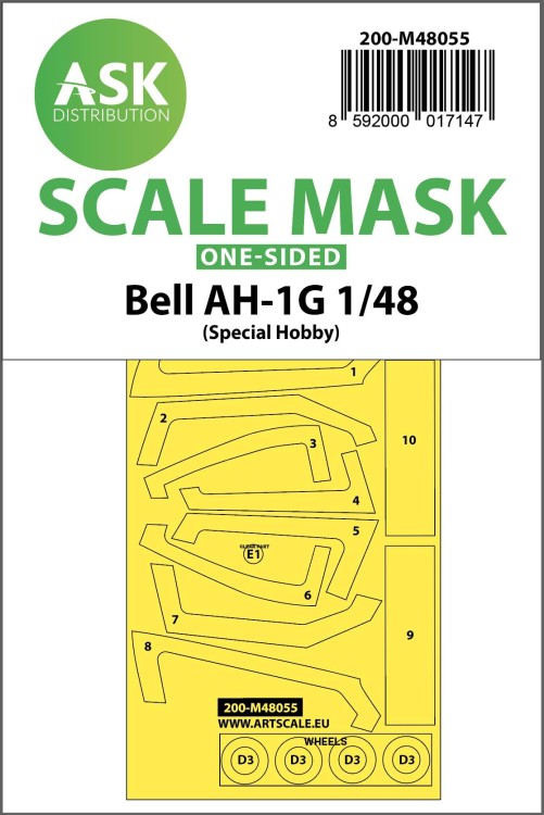 Art Scale 200-M48055 Bell AH-1G Huey canopy frame paint mask (outside only) 1/48