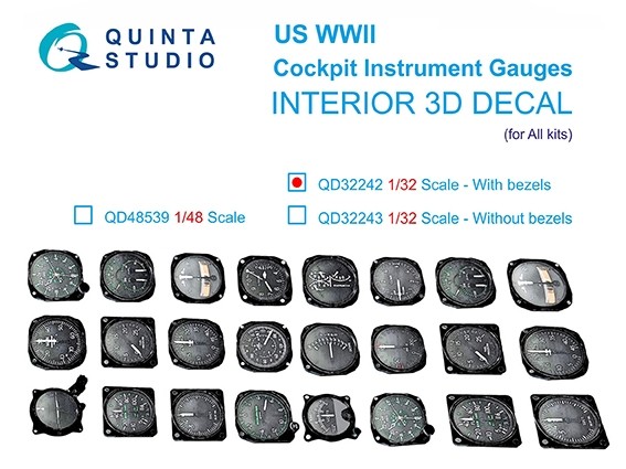 Quinta studio QD32242 Авиационные приборы США, 1930-50гг (с корпусами) (для всех моделей) 1/32
