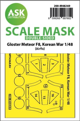 Art Scale 200-M48269 Gloster Meteor F.8 Korean war, wheels and canopy frame paint mask (inside and outside) 1/48