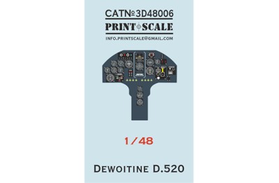 Print Scale PSM48002 Dewoitine D. 520 mask +decal+3D decal Dewoitine D. 520, No. 73/10 flown by Adj Andre Carrier of 2 Escadrille, GC I/3 Armee de L'Air, Wez-Thuizy, May 1940 1/48