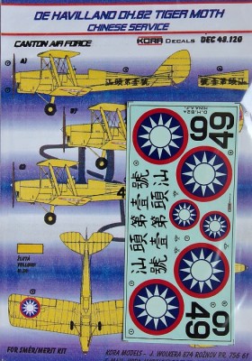 Kora Model DEC48120 DH.82 Tiger Moth (Chinese Service) декали 1/48
