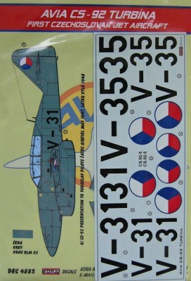 Kora Model DEC4885 Avia CS-92 Turbina (Czechoslovakia) декали 1/48