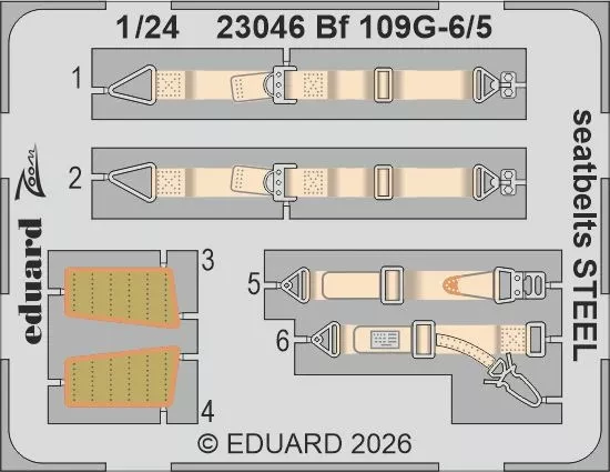 Eduard 23046 SET Bf 109G-5/6 seatbelts STEEL (AIRF) 1/24