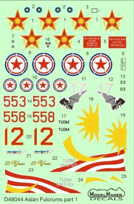 Model Maker Decals D48044 Asian Mikoyan MiG-29 Fulcrums part 1 Malaysia, Kazakhstan, North Korea 1/48