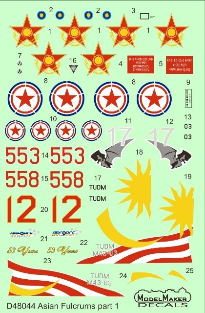 Model Maker Decals D48044 Asian Mikoyan MiG-29 Fulcrums part 1 Malaysia, Kazakhstan, North Korea 1/48
