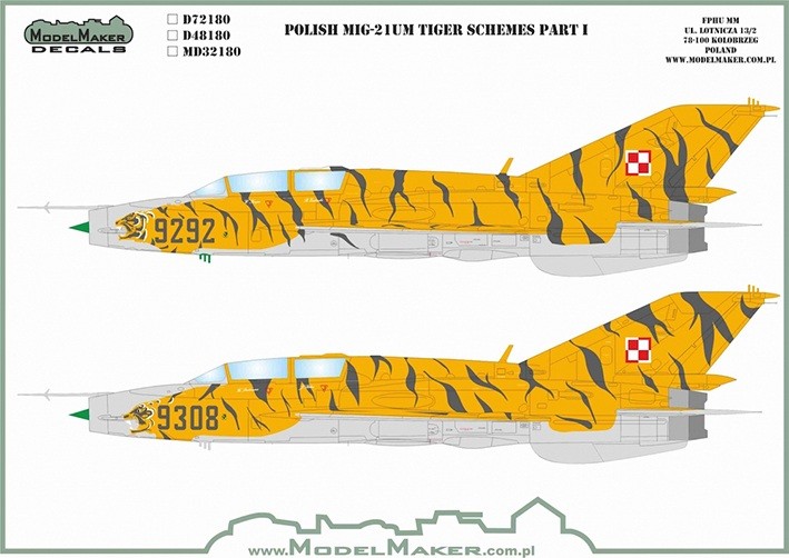 Model Maker Decals D48180 Polish Mikoyan MiG-21UM Tiger Schemes Part I 1/48