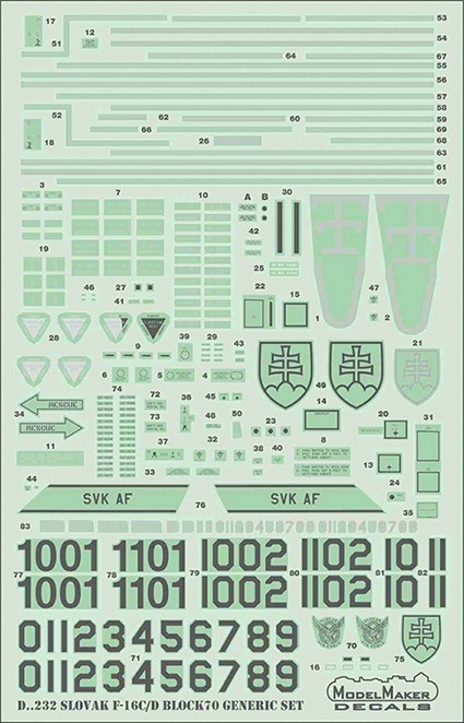Model Maker Decals D72232 Slovak Lockheed-Martin F-16C/F-16D Fighting Falcon generic set 1/72