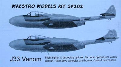 Maestro Models MMCS-7202 1/72 J33 Venom Night Fighter&amp;Targ.Tug (resin kit)