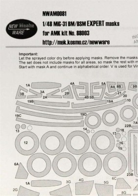 New Ware NWA-M0081 1/48 Mask MiG-31 BM/BSM EXPERT (AMK 88003)