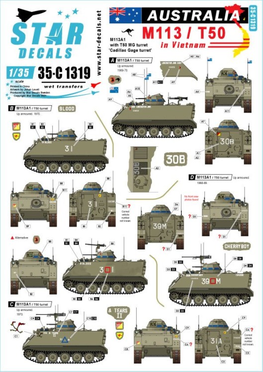 Star Decals 35-C1319 Australia in Vietnam # 4. Aussie M113 with T50 turret. VIEW 1/35