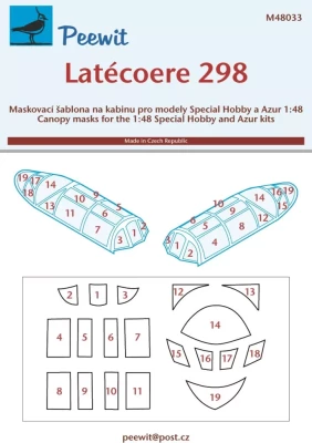 Peewit M48033 Canopy mask Latecoere 298 (SP.HOB./AZUR) 1/48