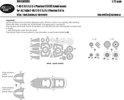 New Ware NWA-M0668 1/72 Mask F-4B/C/D/E/EJ/G/J Phantom II BASIC