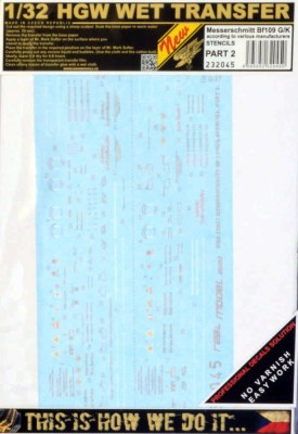 HGW 232045 Decals Bf 109 G/K STENCILS Part 2 1/32