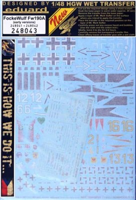 HGW 248043 Decals+stencils Focke Wulf Fw190A early (EDU) 1/48