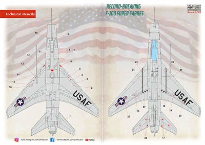 Print Scale 72-428 F-100 Super Sabre. Technical stencils 1/72