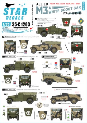 Star Decals 35-C1203 Allied M3A1 White Scout Car Italy 1943-45 Poland, New Zeeland, South Africa and Britain 1/35