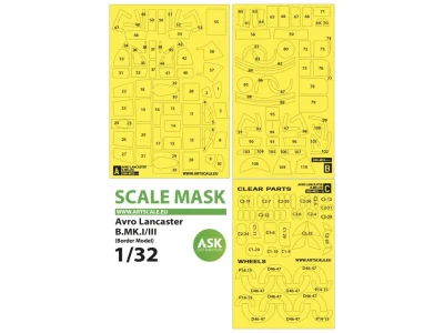 Art Scale 200-M32054 Avro Lancaster B.Mk.I/III wheels and canopy frame paint masks (outside only) 1/32