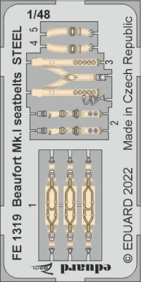 Eduard FE1319 Beaufort Mk.I seatbelts STEEL (ICM) 1/48