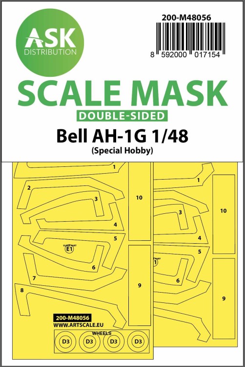 Art Scale 200-M48056 Bell AH-1G wheels and canopy frame paint masks (inside and outside) 1/48