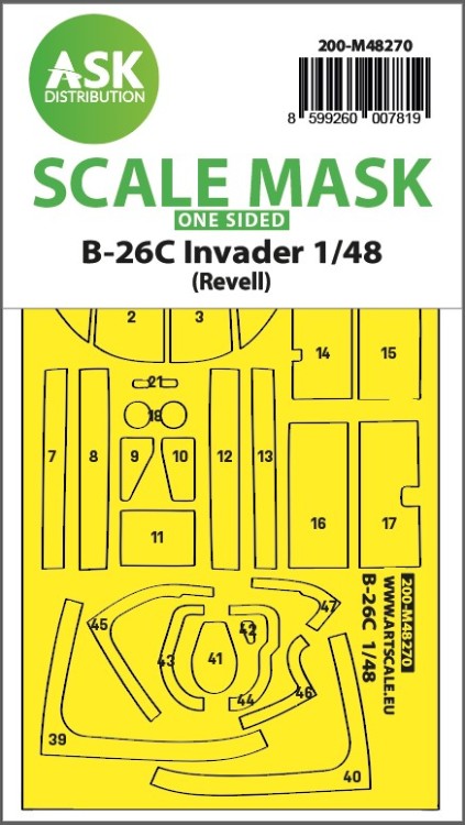 Art Scale 200-M48270 Douglas B-26C Invader canopy frame paint mask (outside only) 1/48
