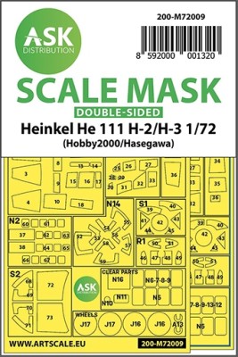 Art Scale 200-M72009 Heinkel He-111H-2/He-111H-3 wheels and canopy frame paint masks (inside &amp; outside) 1/72
