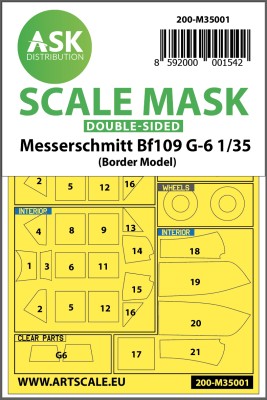 Art Scale 200-M35001 Messerschmitt Bf-109G-6 wheels and canopy frame paint masks (inside &amp; outside) 1/35